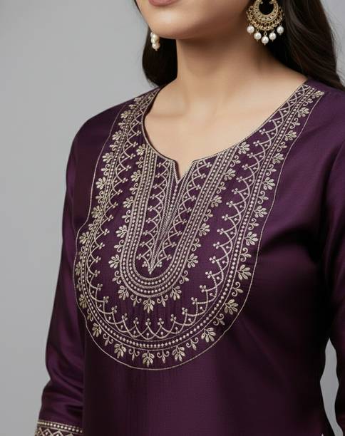 Embroidered Art Silk Straight Kurta for Women