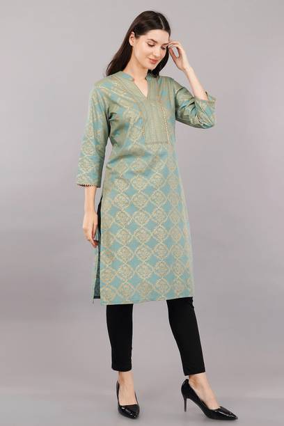 Avaasa Buy Shruthi Women Printed Viscose Rayon Straight Kurta (Dark Green)