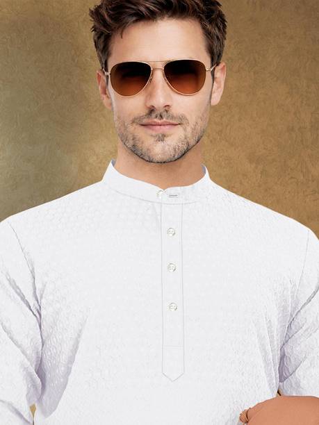Solid Jacquard Straight Kurta for Men