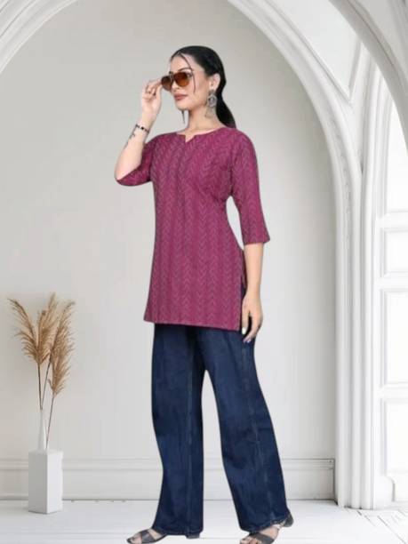 Icon Fashion Casual Self Design Women Purple Top