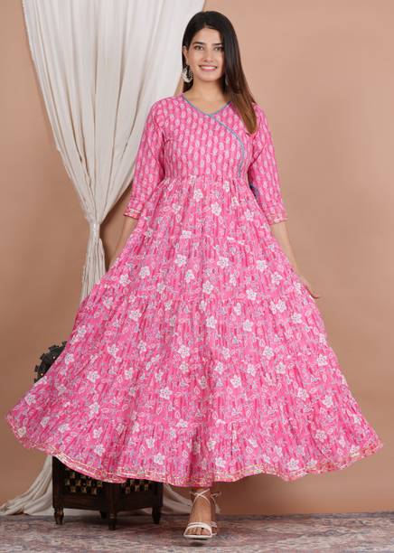 Navkriti Jaipur Women Floral Print Cotton Rayon Anarkali Kurta (P