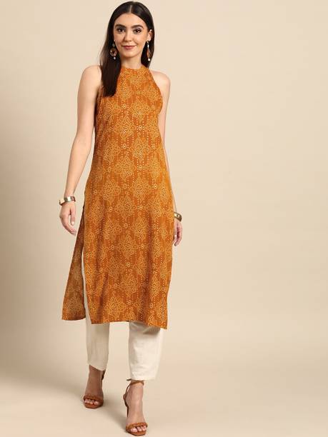 FABUNNA COTTON Women Bandhani, Striped, Printed Pure Cotton Straight K...