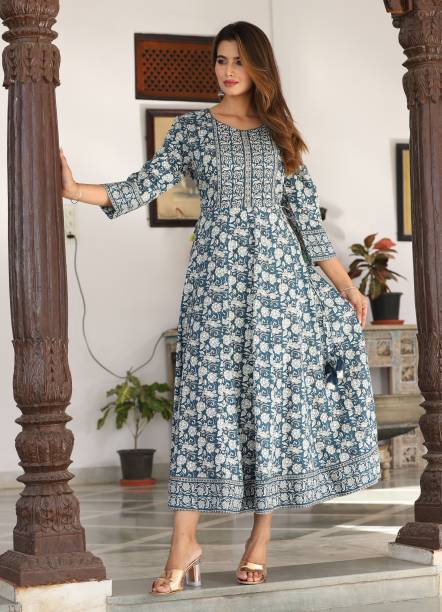 Women Printed Viscose Rayon Gown Kurta Price in India
