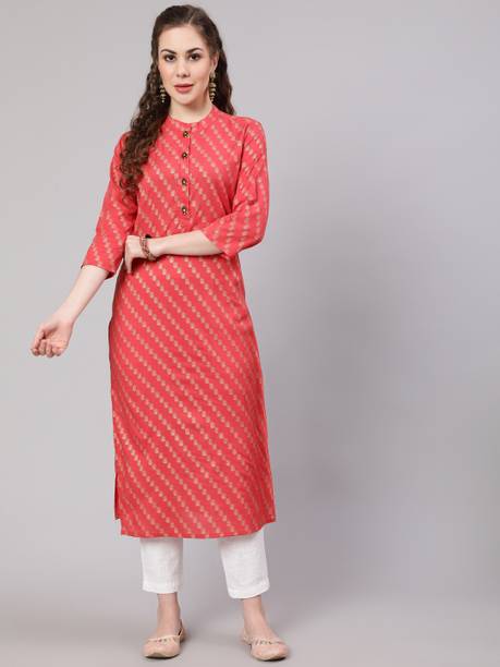 Nehamta Women Floral Print Viscose Rayon Straight Kurta (Pink)