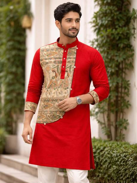 Self Design Pure Cotton Flared Kurta for Men