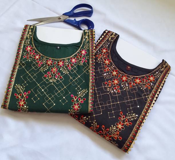 Pack of 2 Women Embroidered Crepe Straight Kurta