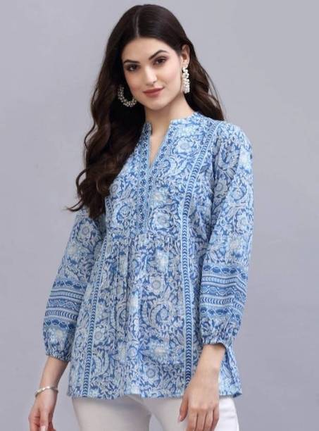 sarswa Women Printed Cotton Rayon Flared Kurta
