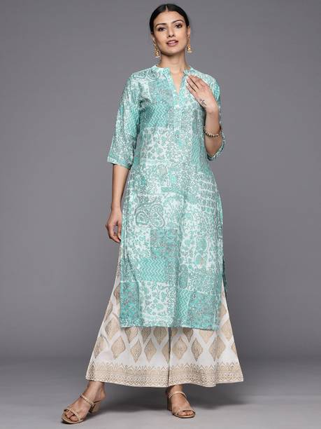 Women Floral Print Silk Blend Straight Kurta