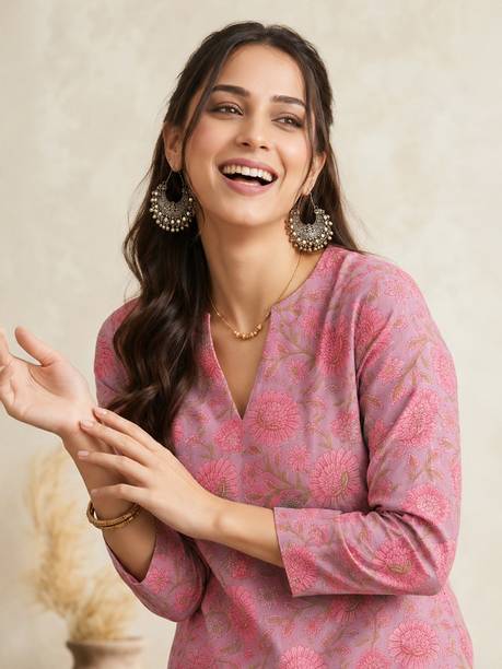 Women Printed Pure Cotton Straight Kurta