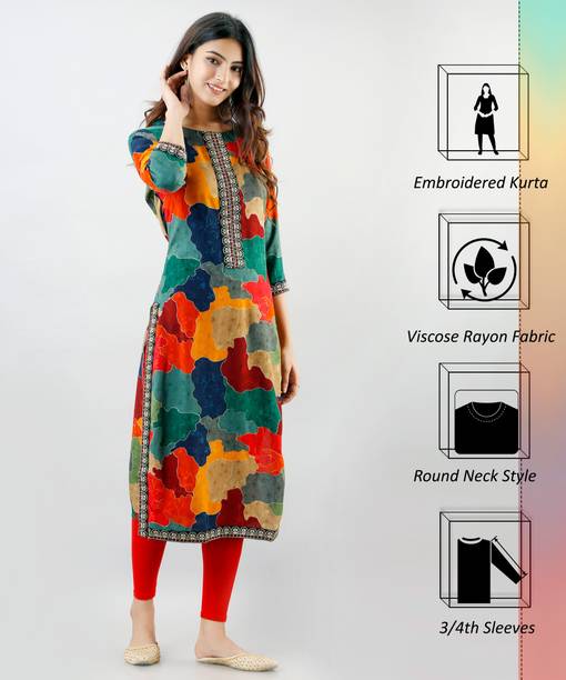 Nehamta Women Printed Viscose Rayon Straight Kurta