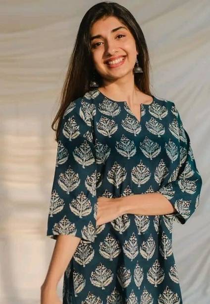 Mialo fashion Women Printed Viscose Rayon Straight Kurta (Blue)