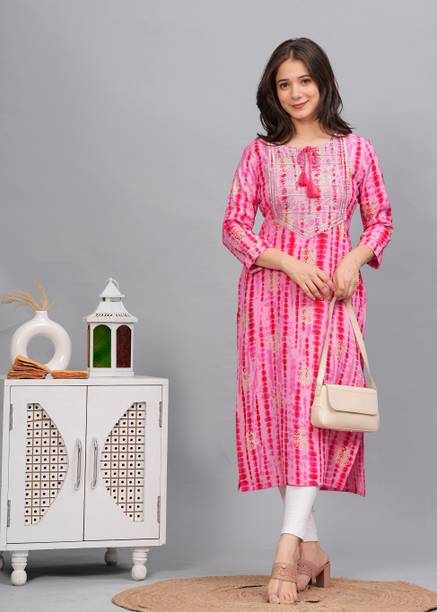 BKApparels Women Printed Viscose Rayon Straight Kurta