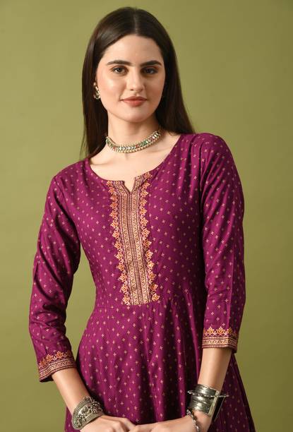 Annsh Apparel Women Printed Viscose Rayon Anarkali Kurta (Purple)