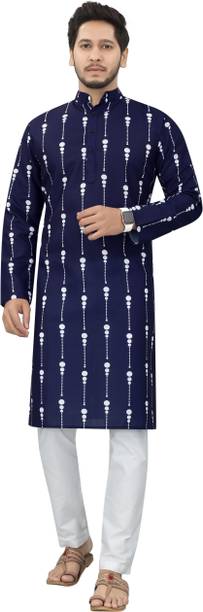 Men Printed Cotton Blend Straight Kurta