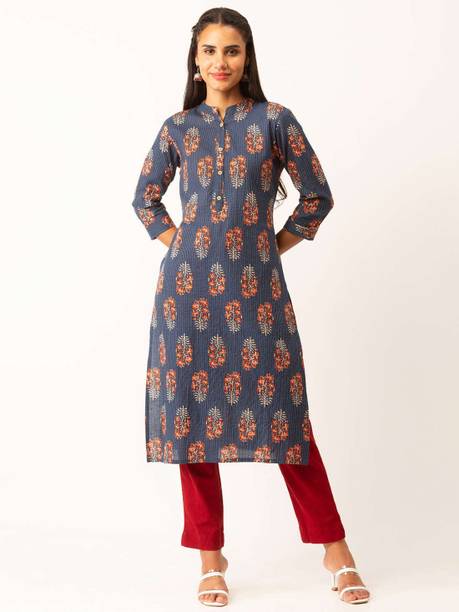 Women Block Print Pure Cotton Straight Kurta