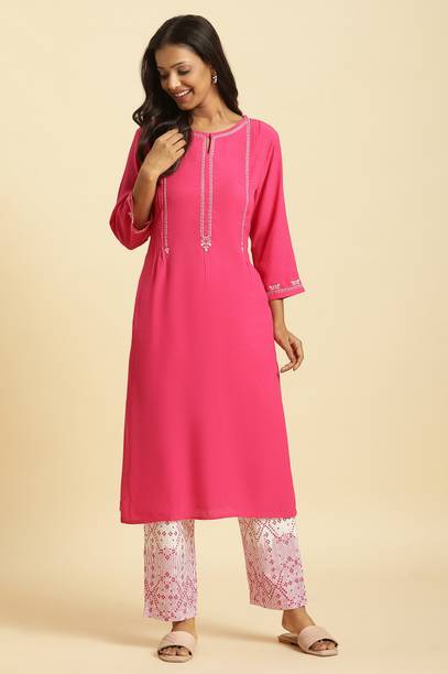 Embroidered Viscose Rayon Straight Kurta for Women