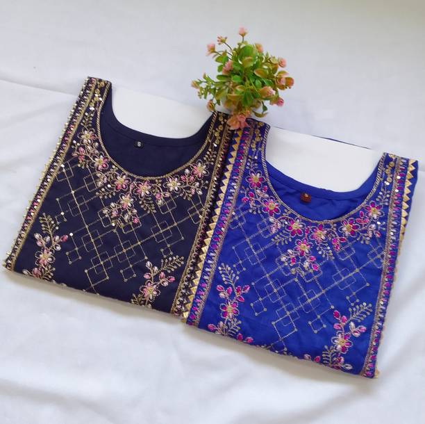 Pack of 2 Embroidered Georgette Straight Kurta for Women