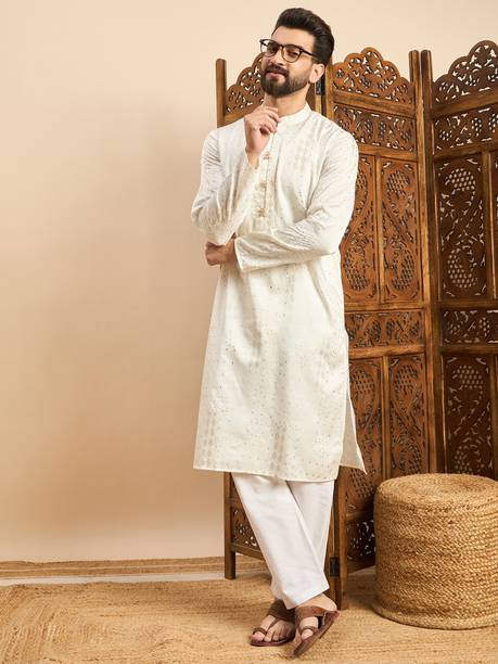 Men Self Design Viscose Rayon Straight Kurta