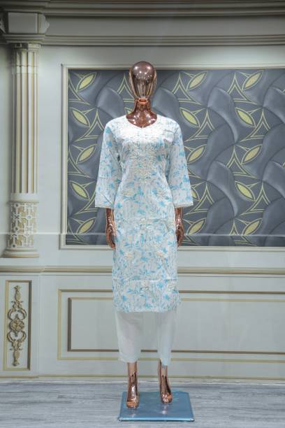niesh Women Embroidered Linen Ethnic Dress