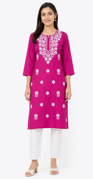 sada chikankari Women Chikan Embroidery Straight Kurta