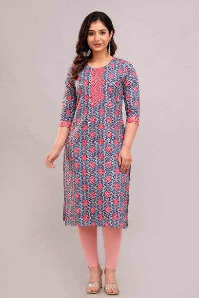 Vnyashri Women Printed Pure Cotton Straight Kurta (Multicolor)