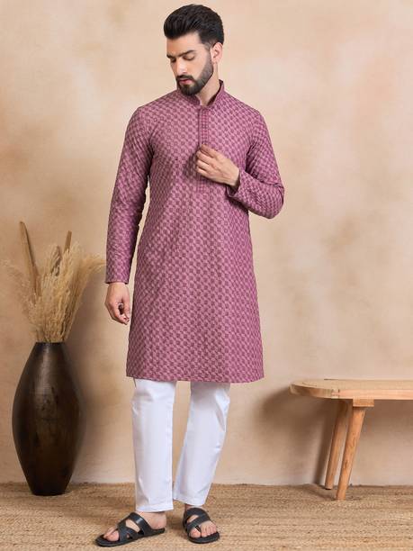 Men Embroidered Viscose Rayon Flared Kurta