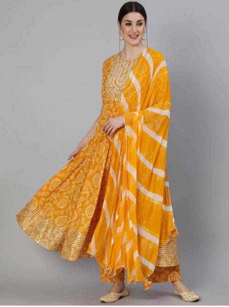 BABAJI FASHOIN Women Printed Viscose Rayon Flared Kurta With Atta