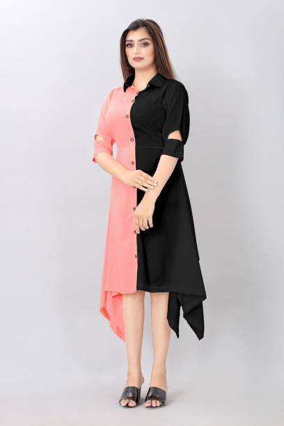 Women A-line Black, Pink Dress Price in India