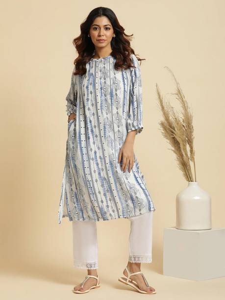 Geometric Print Viscose Rayon Straight Kurta for Women