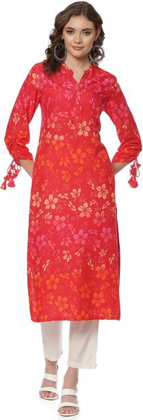 RANGRITI Floral Print, Printed Viscose Rayon Straight Kurta for ... Red