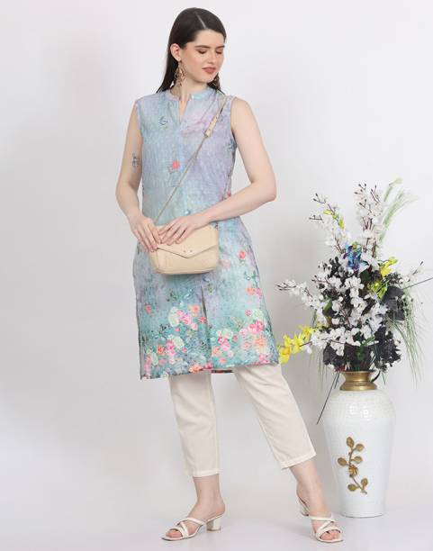 Women Floral Print Cotton Rayon A-line Kurta Price in India