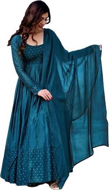 NARI DREAM Women Applique Art Silk Anarkali Kurta With Attached D