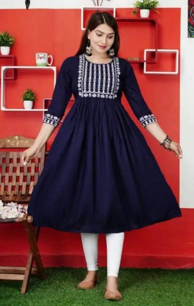 Women Embroidered Viscose Rayon Gown Kurta Price in India