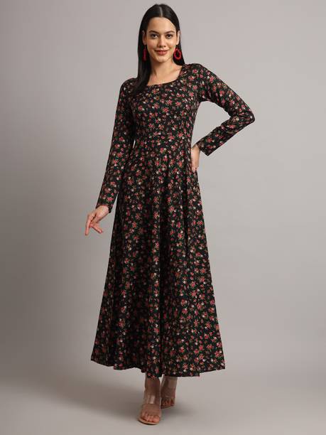 Dhakre fashion Women Floral Print Viscose Rayon Anarkali Kurta (B