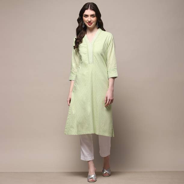 Solid, Self Design Pure Cotton Straight Kurta for Women