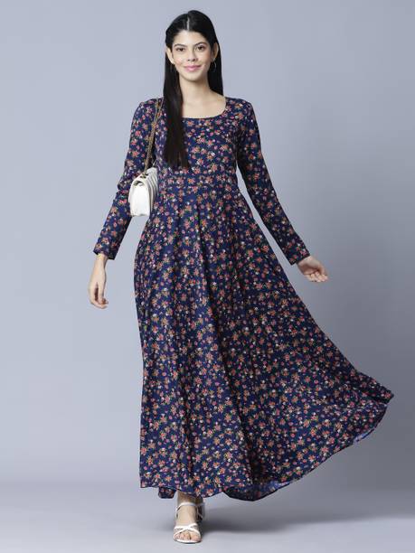 Dhakre fashion Women Floral Print Viscose Rayon Anarkali Kurta (D
