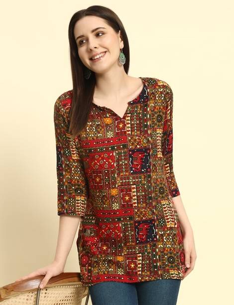 Zyla Women Printed Viscose Rayon Straight Kurta (Maroon)