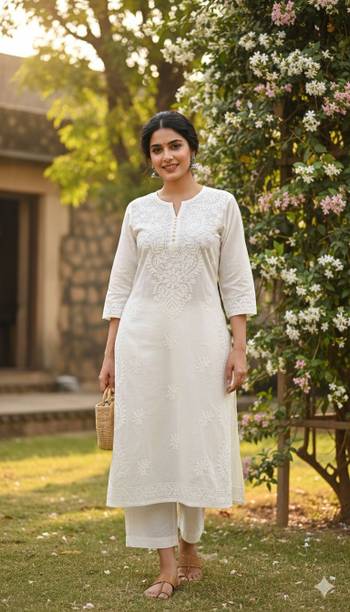 Lucknowi Chikankari Women Chikan Embroidery Straight Kurta