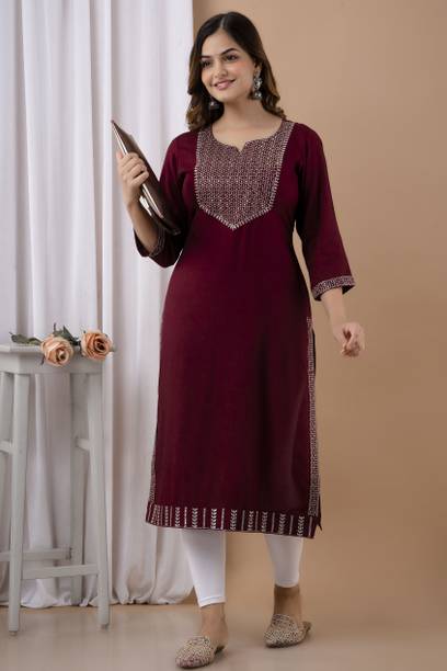 Women Embellished Viscose Rayon Straight Kurta
