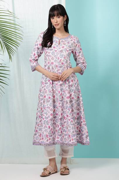 Floral Print Pure Cotton Anarkali Kurta for Women