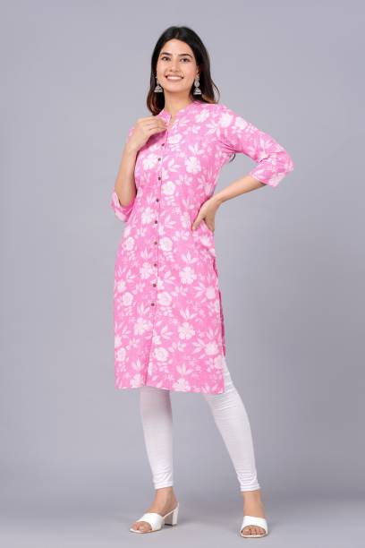 Women Floral Print Pure Cotton A-line Kurta Price in India