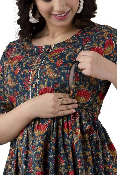 Gora Laxmi Women Floral Print Cotton Blend A-line Kurta (White)