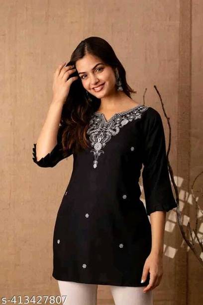 Lasafiya Women Embroidered Viscose Rayon, Cotton Blend Straight K