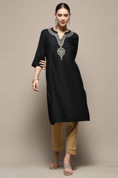 Embroidered Polyester Straight Kurta for Women
