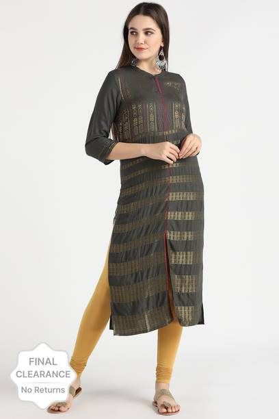Self Design Viscose Rayon Frontslit Kurta for Women