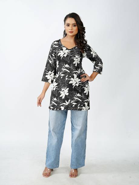 Floral Print Cotton Rayon Straight Kurta for Women
