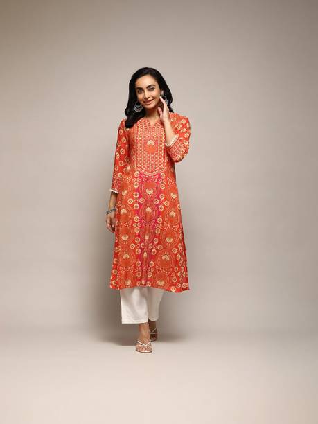 Women Printed Cotton Blend Straight Kurta