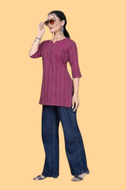 Icon Fashion Casual Self Design Women Purple Top