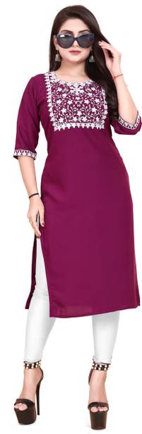Embroidered Viscose Rayon A-line Kurta for Women
