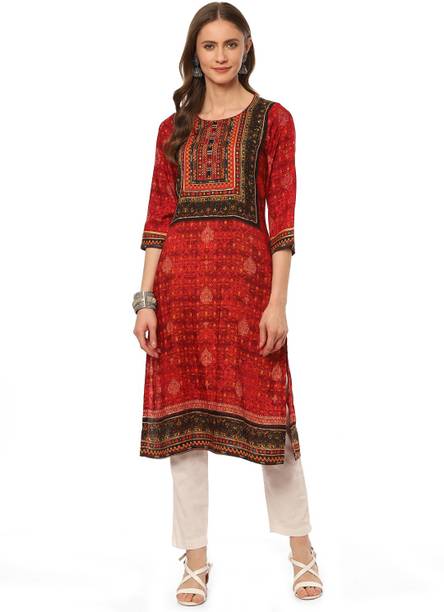 Printed Viscose Rayon Straight Kurta for Women